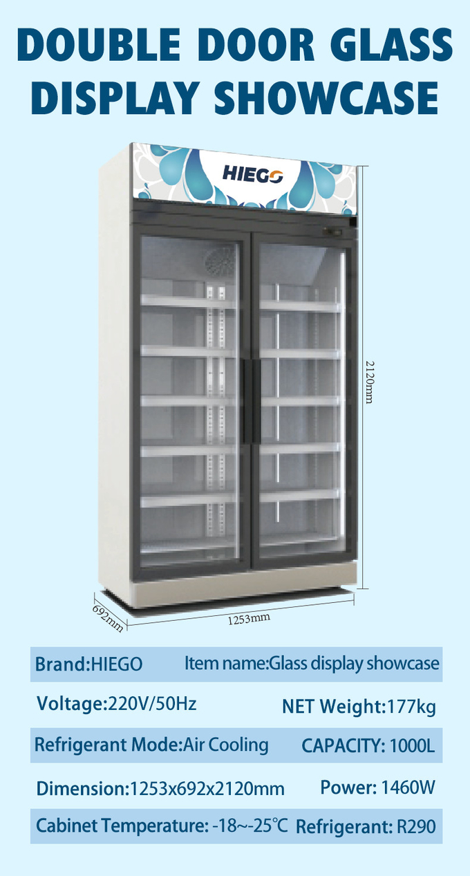 ตู้เย็นเครื่องดื่ม 380L ตู้แช่เบียร์เย็นซูเปอร์มาร์เก็ตตู้แช่ประตูกระจก 8