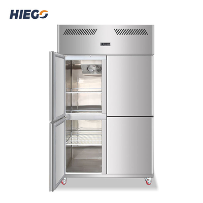 ตู้แช่สแตนเลส 1000L สำหรับเนื้อสัตว์ 4 ประตูพัดลมระบายความร้อนตู้เย็นครัวแนวตั้ง