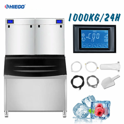เครื่องทำน้ำแข็งอัตโนมัติแบบตั้งเวลา สีเงิน ขนาดกลาง 1,000กก.ต่อวัน