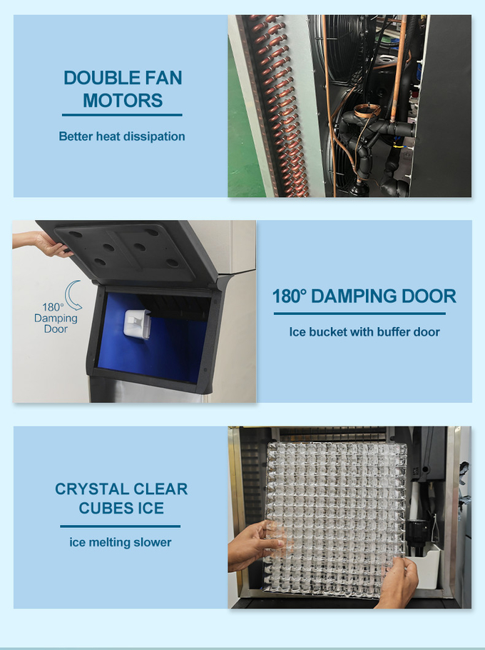150KG / 24hr Dice Square Cube Ice Maker Machines เครื่องทำน้ำแข็งสำหรับใช้ในเชิงพาณิชย์ 2