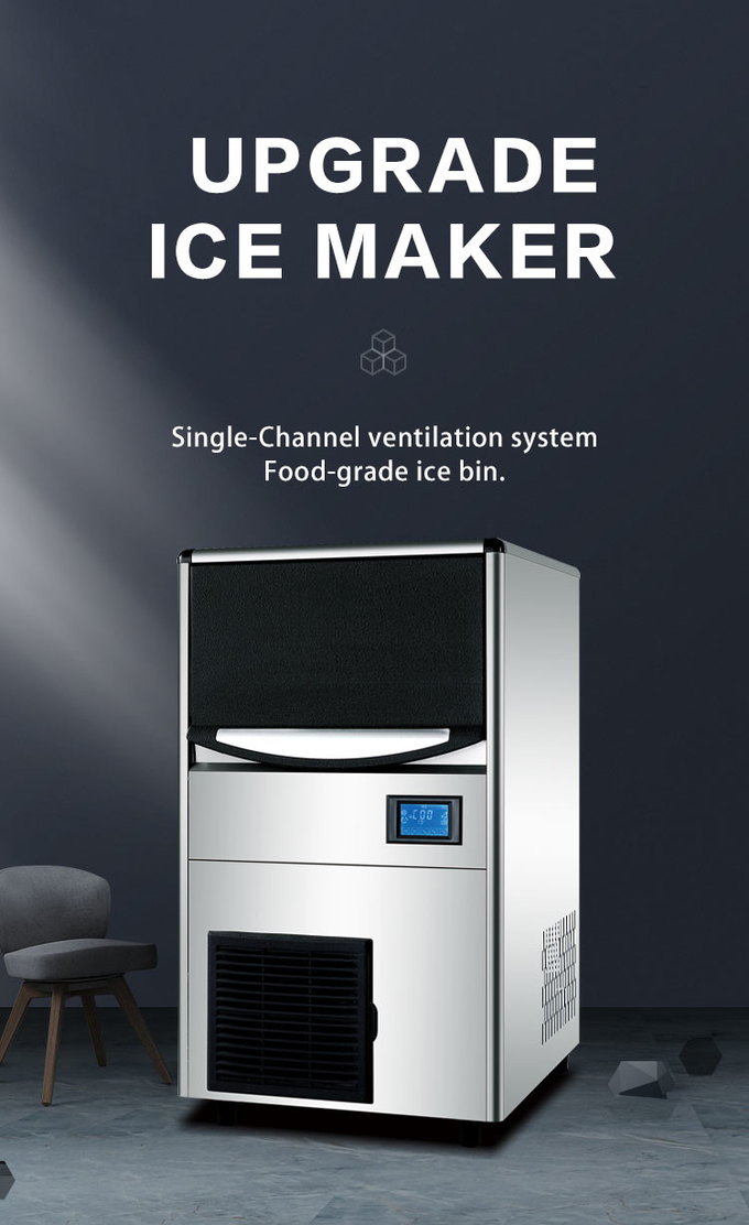 เครื่องทำน้ำแข็งอัตโนมัติ 80 กก. เครื่องทำน้ำแข็งอัดเม็ดเชิงพาณิชย์ 25 กก. สำหรับร้านกาแฟ 0