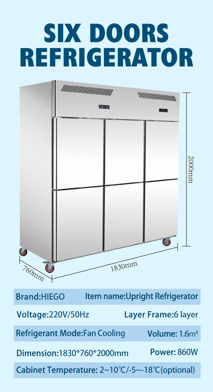 ตู้เย็นตั้งตรงเชิงพาณิชย์ 500L สำหรับอุปกรณ์ครัวร้านอาหารโรงแรม 10